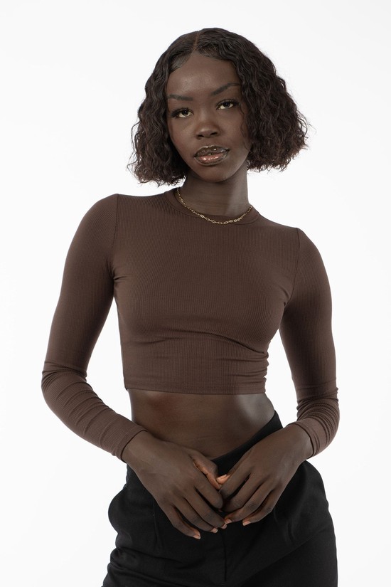 Camisas Youngla W402 Acanalado Longsleeve Mujer Cafe | ERTCKOP-93