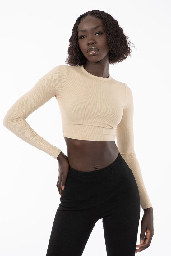 Camisas Youngla W402 Acanalado Longsleeve Mujer Beige | XZMAQJC-69