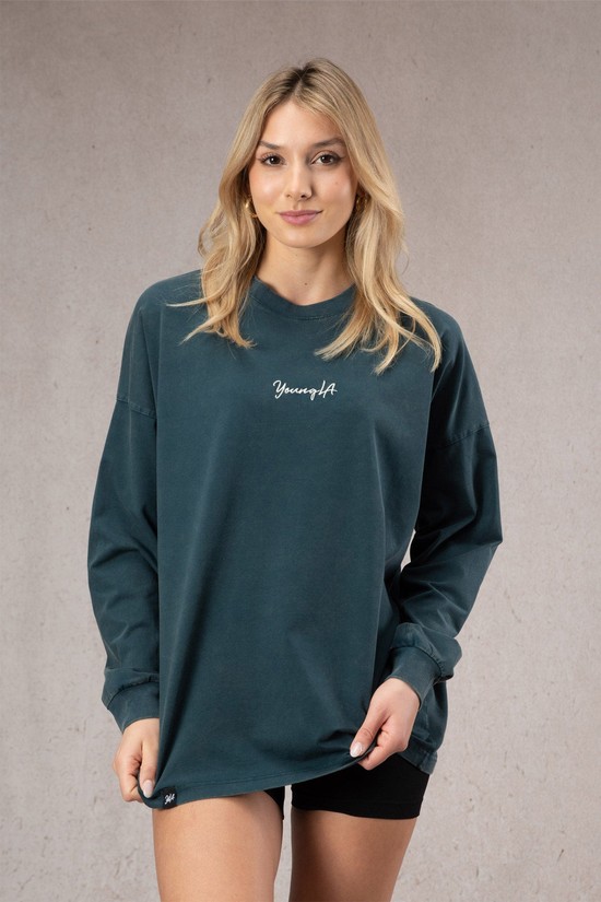 Camisas Youngla W416 Retro Long Sleeve Mujer Turquesa | GZAIQST-14