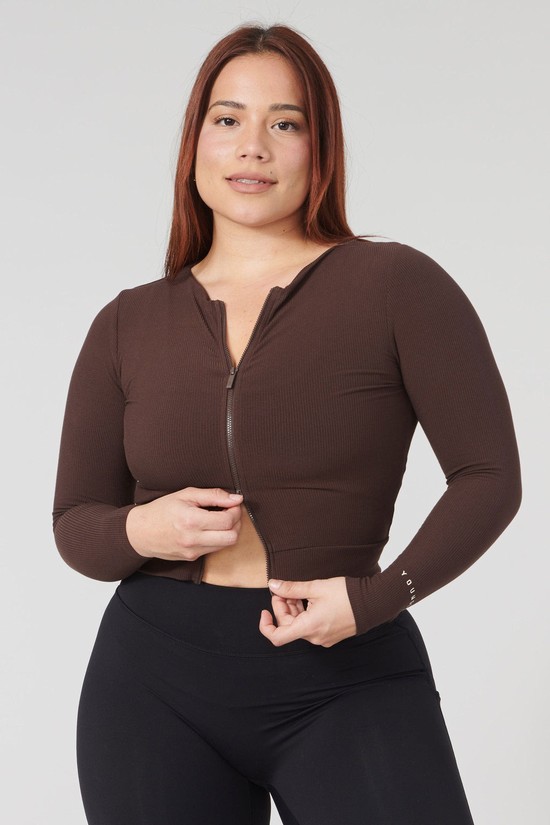 Camisas Youngla W418 Dual Zip Long Sleeve Mujer Cafe | UIJRKCF-27