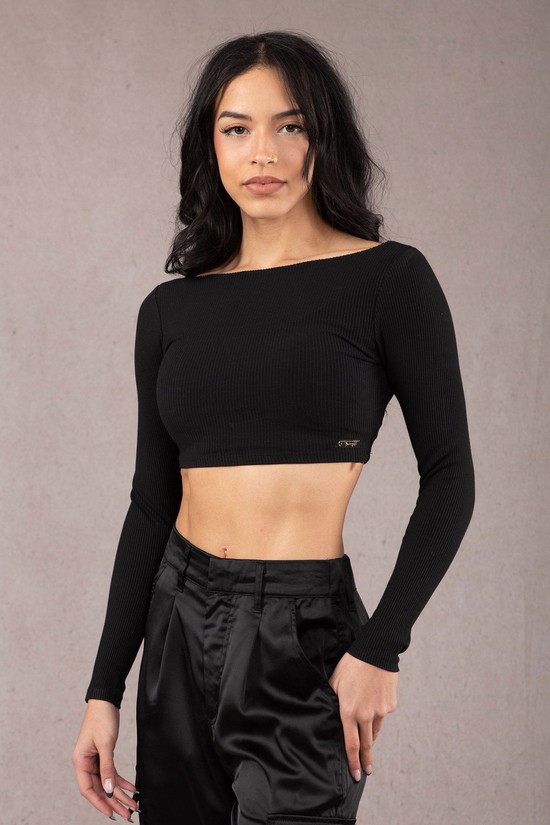 Camisas Youngla W419 Grace Cropped Mujer Negras | FKZTJUO-24