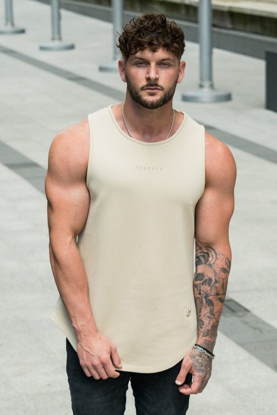 Camiseta Tirantes Youngla 301 Excellence Hombre Beige | DGEZURB-90