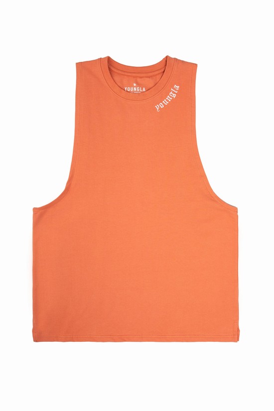 Camiseta Tirantes Youngla 303 Old English Hombre Naranjas | SXYKANF-67