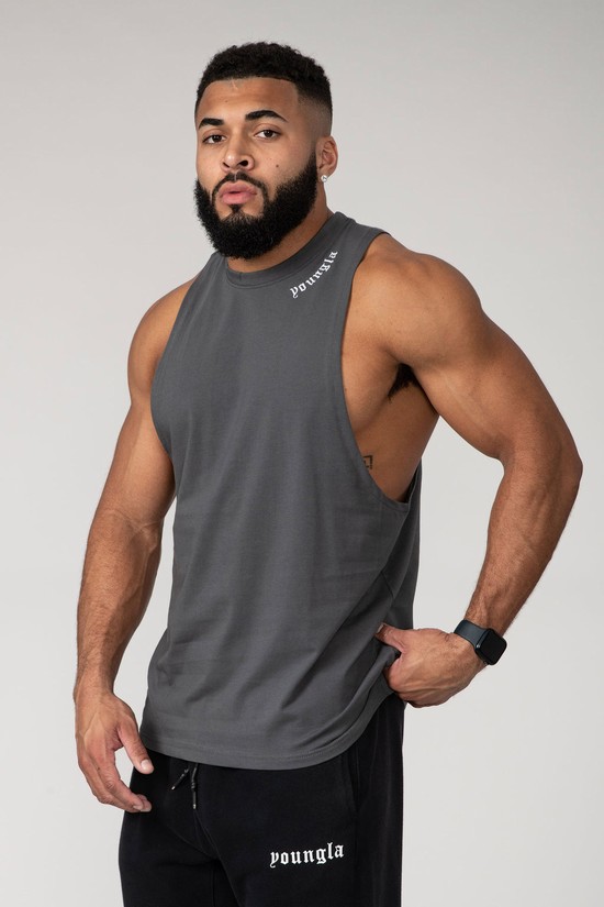 Camiseta Tirantes Youngla 303 Old English Hombre Gris | WXGDILE-08
