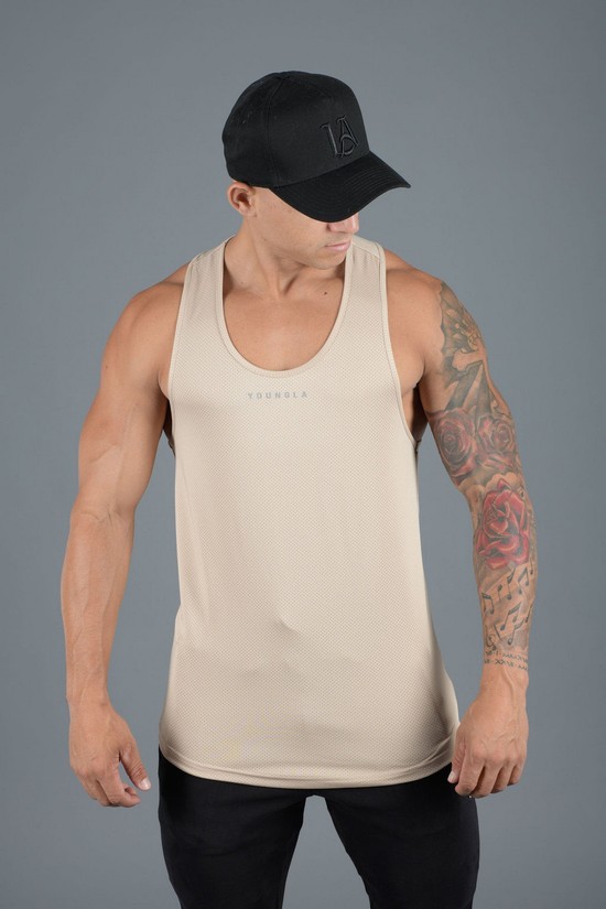 Camiseta Tirantes Youngla 305 Performance Line Hombre Beige | DOEXHPT-30
