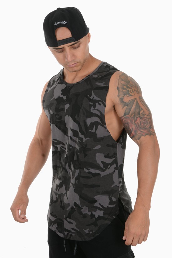 Camiseta Tirantes Youngla 308 Muscle Hombre Negras Gris | GDLFITY-34