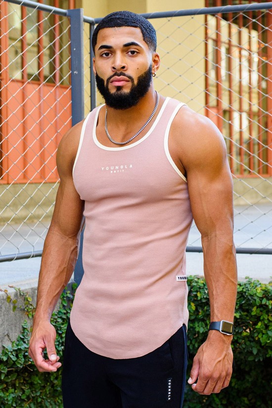 Camiseta Tirantes Youngla 313 Rocket Rib Hombre Rosas | KZWRXOU-67