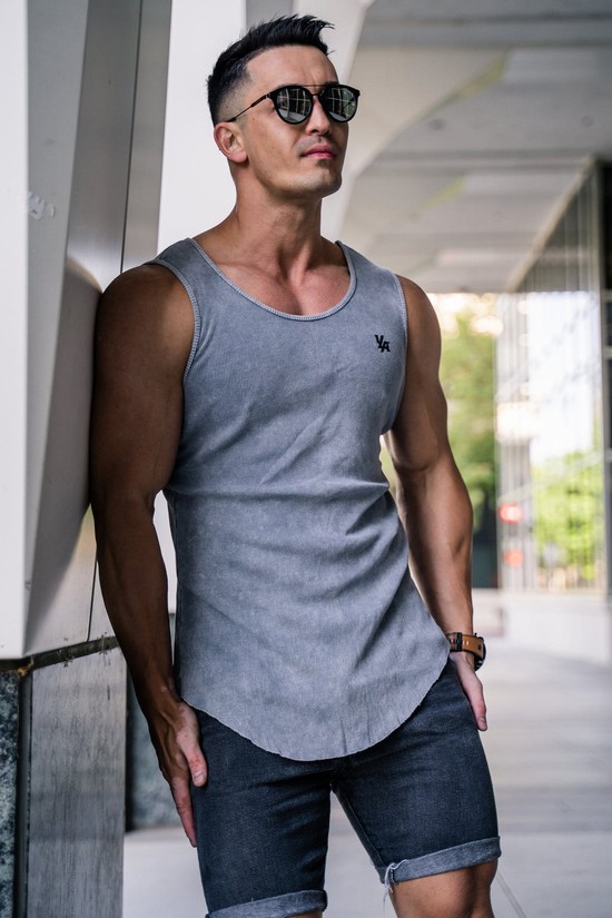 Camiseta Tirantes Youngla 314 Scoop Bottom Acanalado Hombre Gris | LEKATXS-90