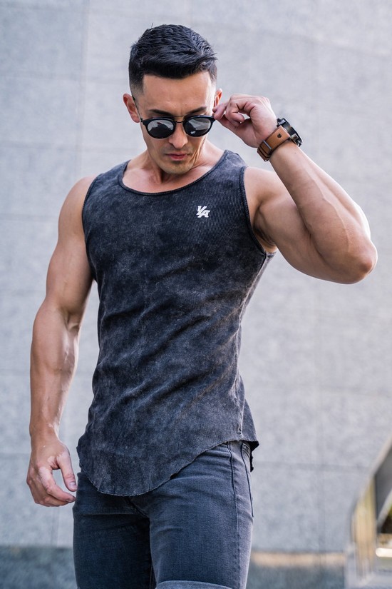 Camiseta Tirantes Youngla 314 Scoop Bottom Acanalado Hombre Gris | QKMXYTE-94