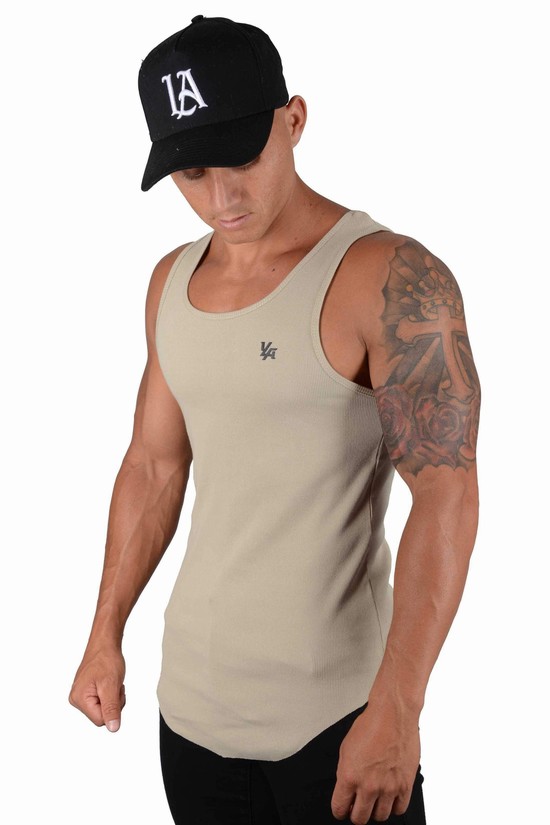 Camiseta Tirantes Youngla 314 Scoop Bottom Acanalado Hombre Gris | TPMQLKJ-59
