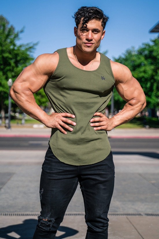 Camiseta Tirantes Youngla 314 Scoop Bottom Acanalado Hombre Verde | VMGLHDU-70
