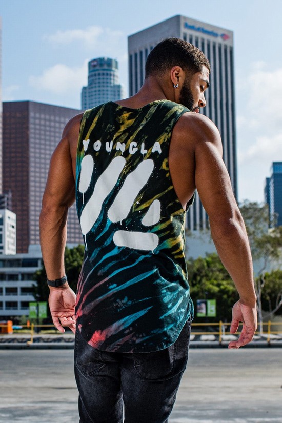 Camiseta Tirantes Youngla 321 Tie Dye Bloc Cut Off Hombre Negras Azules Blancas | DRKSNFI-37