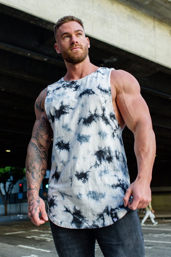 Camiseta Tirantes Youngla 321 Tie Dye Bloc Cut Off Hombre Negras Azules Blancas | DTPUZWK-27