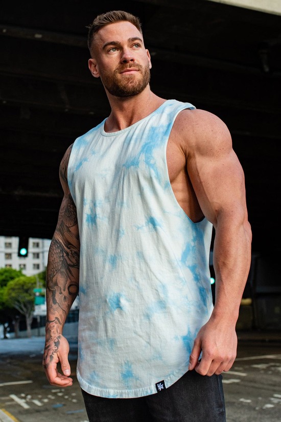 Camiseta Tirantes Youngla 321 Tie Dye Bloc Cut Off Hombre Azules Blancas | JMOTDSV-15