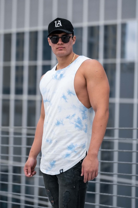 Camiseta Tirantes Youngla 321 Tie Dye Bloc Cut Off Hombre Azules Blancas | NKBHAJU-49