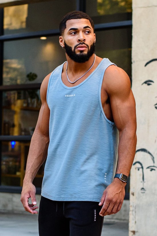 Camiseta Tirantes Youngla 325 Marine Slub Hombre Azules | RUYFWEM-43