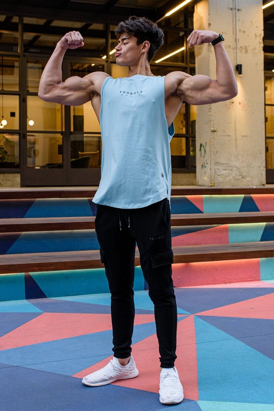 Camiseta Tirantes Youngla 326 Elemental Hombre Azules | BTWIDMQ-35