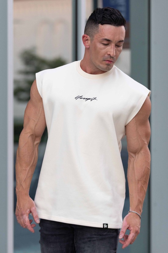 Camiseta Tirantes Youngla 328 Drop Shoulder Cut Offs Hombre Blancas | CQJSYRM-01