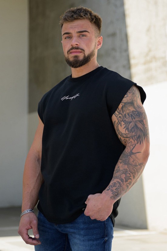 Camiseta Tirantes Youngla 328 Drop Shoulder Cut Offs Hombre Negras | IAFMSWR-12