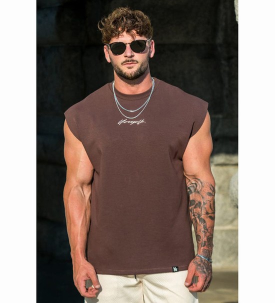 Camiseta Tirantes Youngla 328 Drop Shoulder Cut Offs Hombre Marrones | ZIOSETW-43