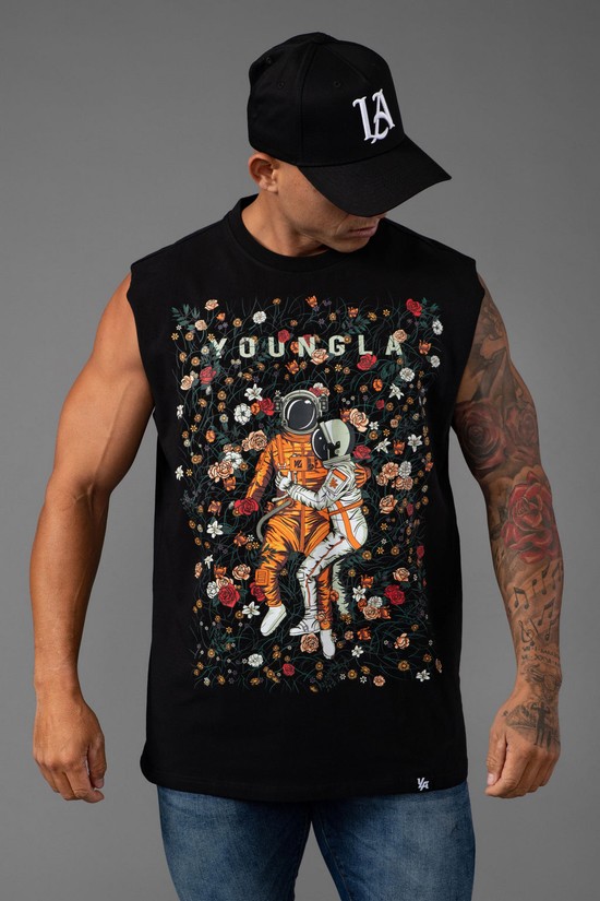 Camiseta Tirantes Youngla 329 Motion Picture Cut Offs Hombre Negras | AEQLNKW-86