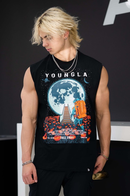 Camiseta Tirantes Youngla 329 Motion Picture Cut Offs Hombre Negras | TCHRDJA-68