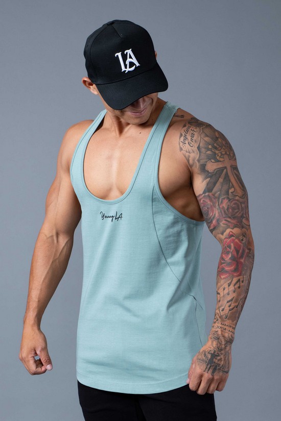 Camiseta Tirantes Youngla 333 Aesthetics Stringers Hombre Azules | HJPIYVT-48
