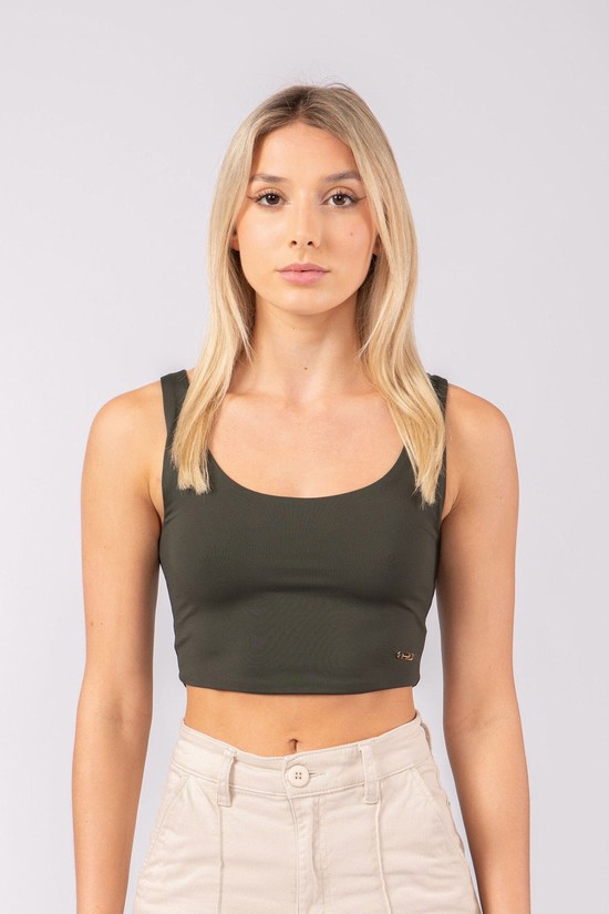 Camiseta Tirantes Youngla W304 Scoop Neck Crop Mujer Gris Oscuro | DJYBLXA-32