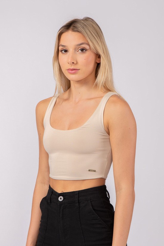 Camiseta Tirantes Youngla W304 Scoop Neck Crop Mujer Gris Claro | OTMCJUF-65