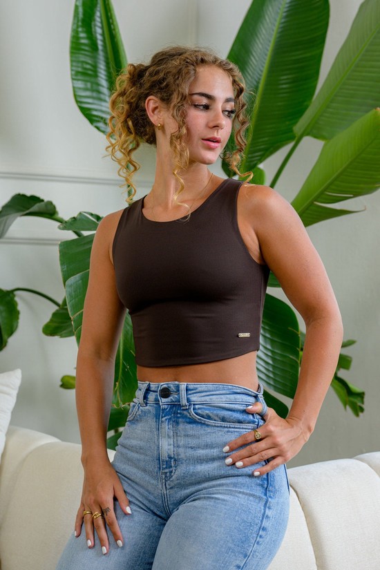 Camiseta Tirantes Youngla W305 Full Cover Crop Mujer Gris Oscuro | YSGKUXV-90