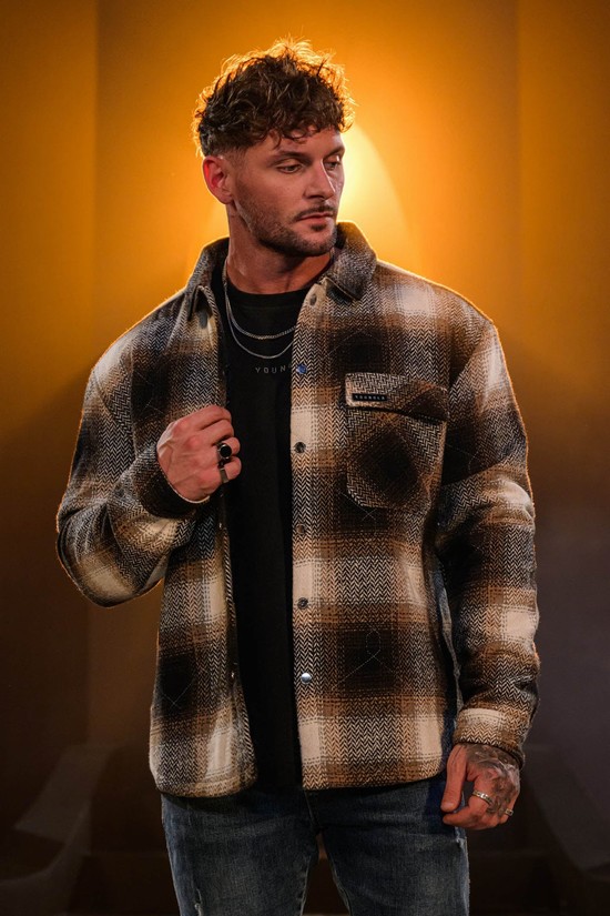 Chaquetas Youngla 556 High Profile Flannel Hombre Marrones Negras | DFKSACP-26