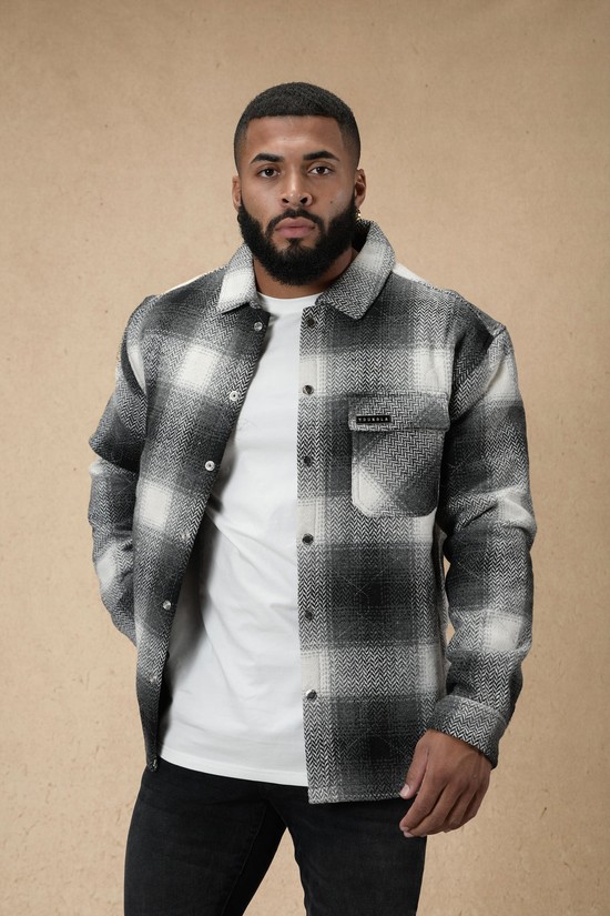 Chaquetas Youngla 556 High Profile Flannel Hombre Negras Blancas | HRYOUQV-73
