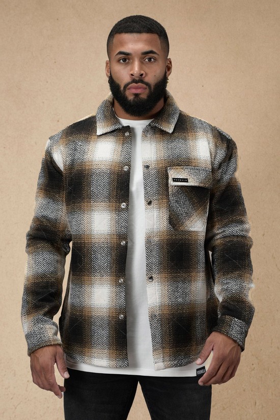 Chaquetas Youngla 556 High Profile Flannel Hombre Marrones Blancas | MDHBTOK-35