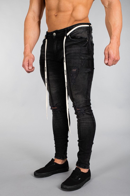 Jeans Youngla 604 Extra Distressed Denim Hombre Negras | JMQOTCX-24
