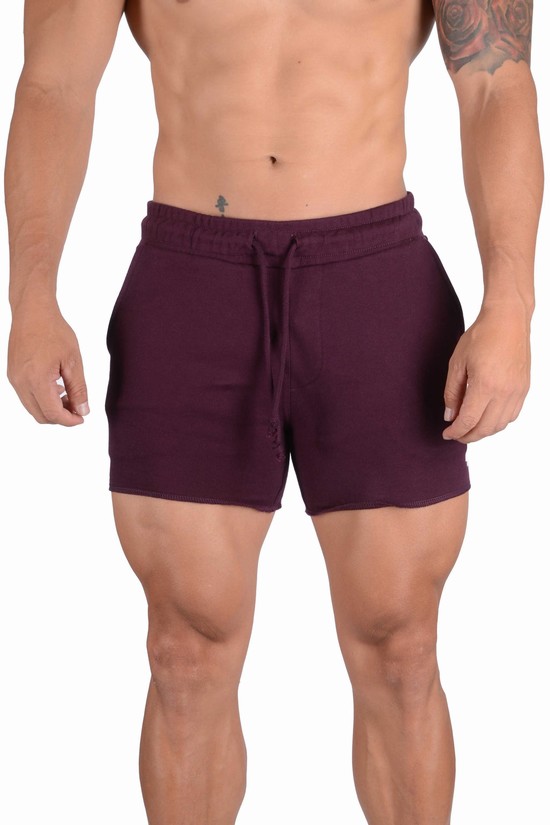 Pantalones Cortos Youngla 102 Bodybuilding French Terry Hombre Burdeos | AZWOSIR-52
