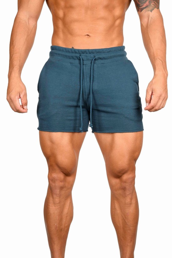 Pantalones Cortos Youngla 102 Bodybuilding French Terry Hombre Azules | HPRTWZL-59