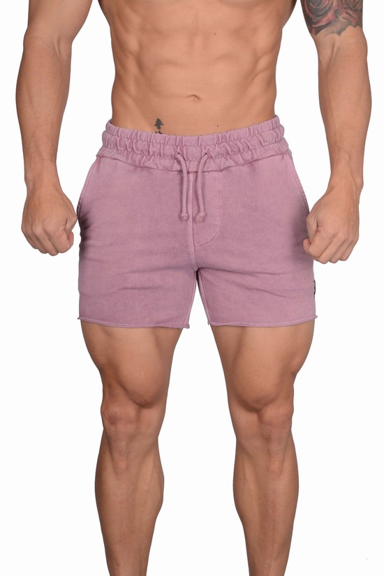 Pantalones Cortos Youngla 102 Bodybuilding French Terry Hombre Rosas | THBLFNM-12