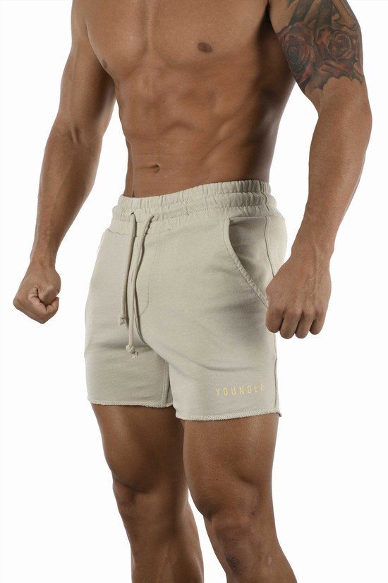Pantalones Cortos Youngla 103 Pigment Washed Hombre Blancas | AQEXOCZ-74