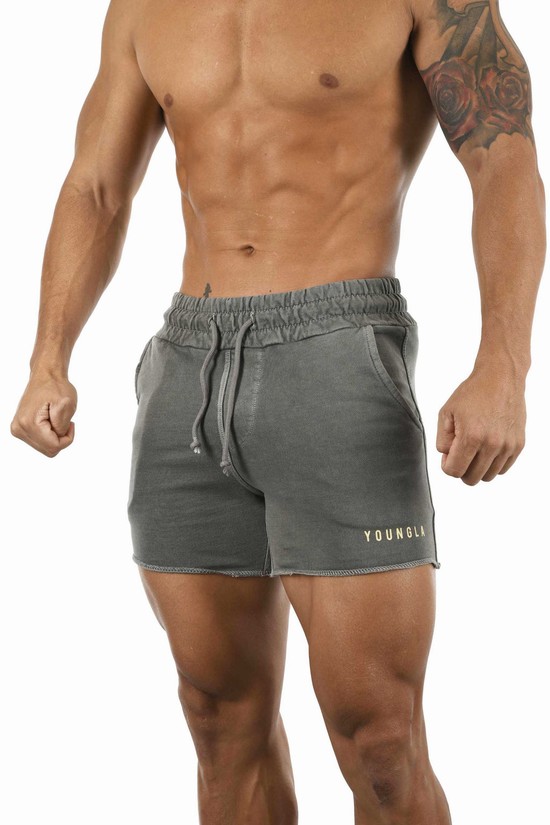 Pantalones Cortos Youngla 103 Pigment Washed Hombre Gris | NSVBWFC-87