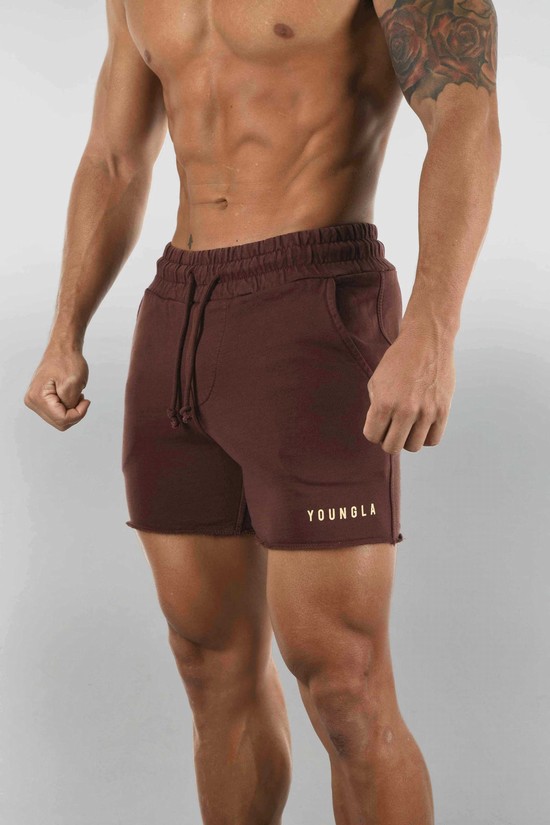 Pantalones Cortos Youngla 103 Pigment Washed Hombre Burdeos | QXCUWIA-08