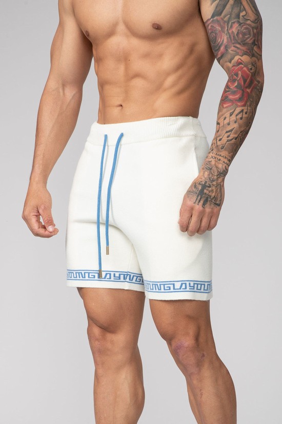 Pantalones Cortos Youngla 116 Hieroglyphic De Punto Hombre Blancas | BYAECOZ-59