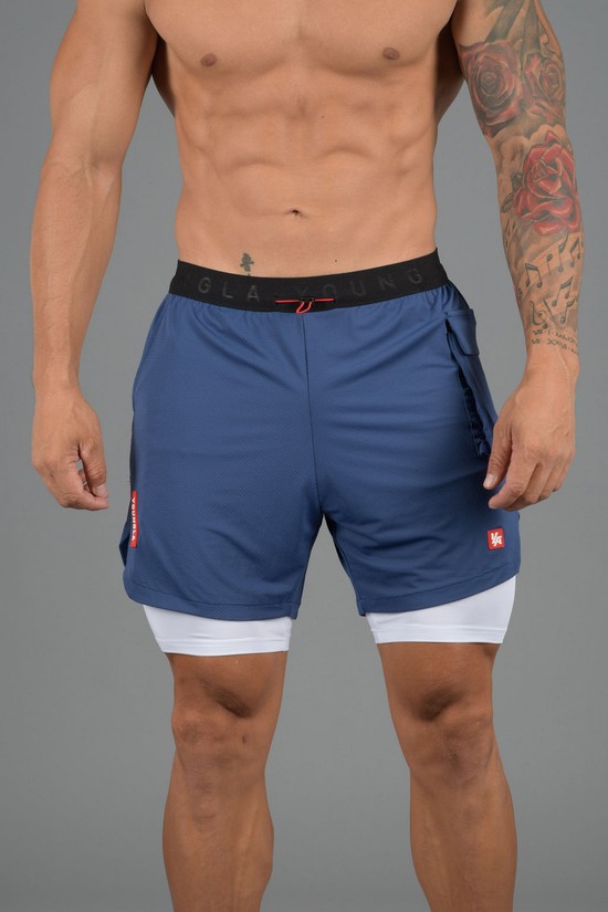 Pantalones Cortos Youngla 121 Performance Line Compression Hombre Azules | JEPVBNX-98