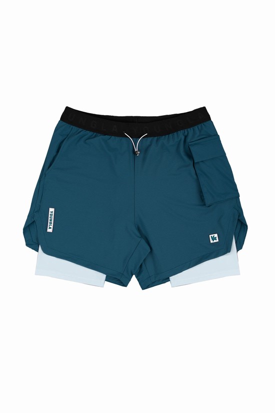 Pantalones Cortos Youngla 121 Performance Line Compression Hombre Azules | QDCSXNW-91