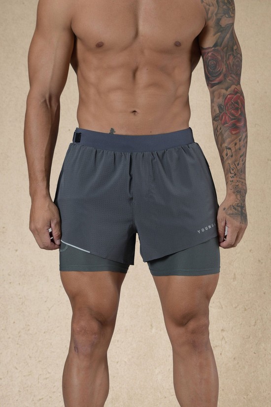Pantalones Cortos Youngla 124 6am Compression Hombre Gris | WDJOQGM-42
