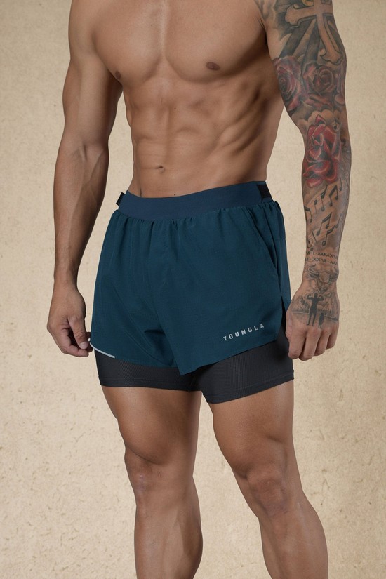 Pantalones Cortos Youngla 124 6am Compression Hombre Azules | WNYCXMB-82
