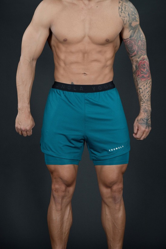 Pantalones Cortos Youngla 129 Trilogy Compression Hombre Azules | GRVKLOP-23