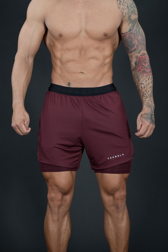 Pantalones Cortos Youngla 129 Trilogy Compression Hombre Burdeos | NELMAZQ-79