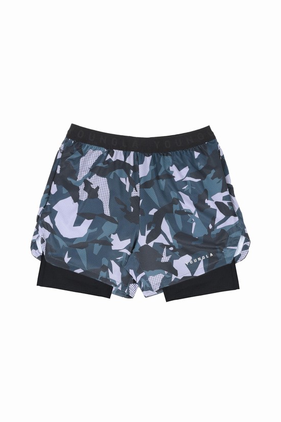 Pantalones Cortos Youngla 138 Trilogy Camo Compression Hombre Blancas Azul Marino | BFZJUCG-36