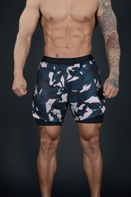 Pantalones Cortos Youngla 138 Trilogy Camo Compression Hombre Blancas Azul Marino | EFNOLTW-34