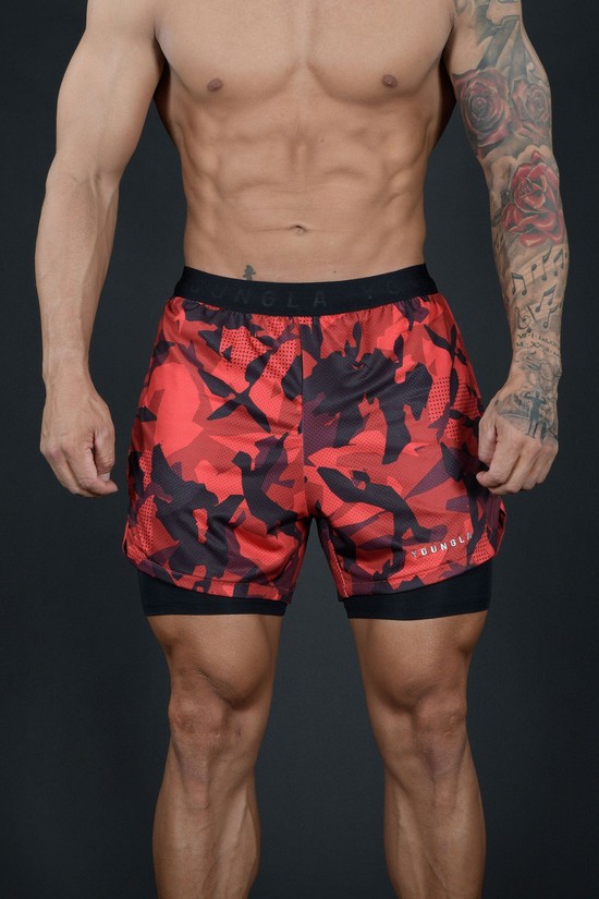 Pantalones Cortos Youngla 138 Trilogy Camo Compression Hombre Rojas | XQPAOTB-61